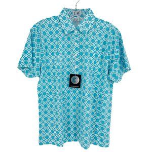 New Leon Levine Polo Shirt Women's Medium Short Sleeve Blouse Diamond Sq…